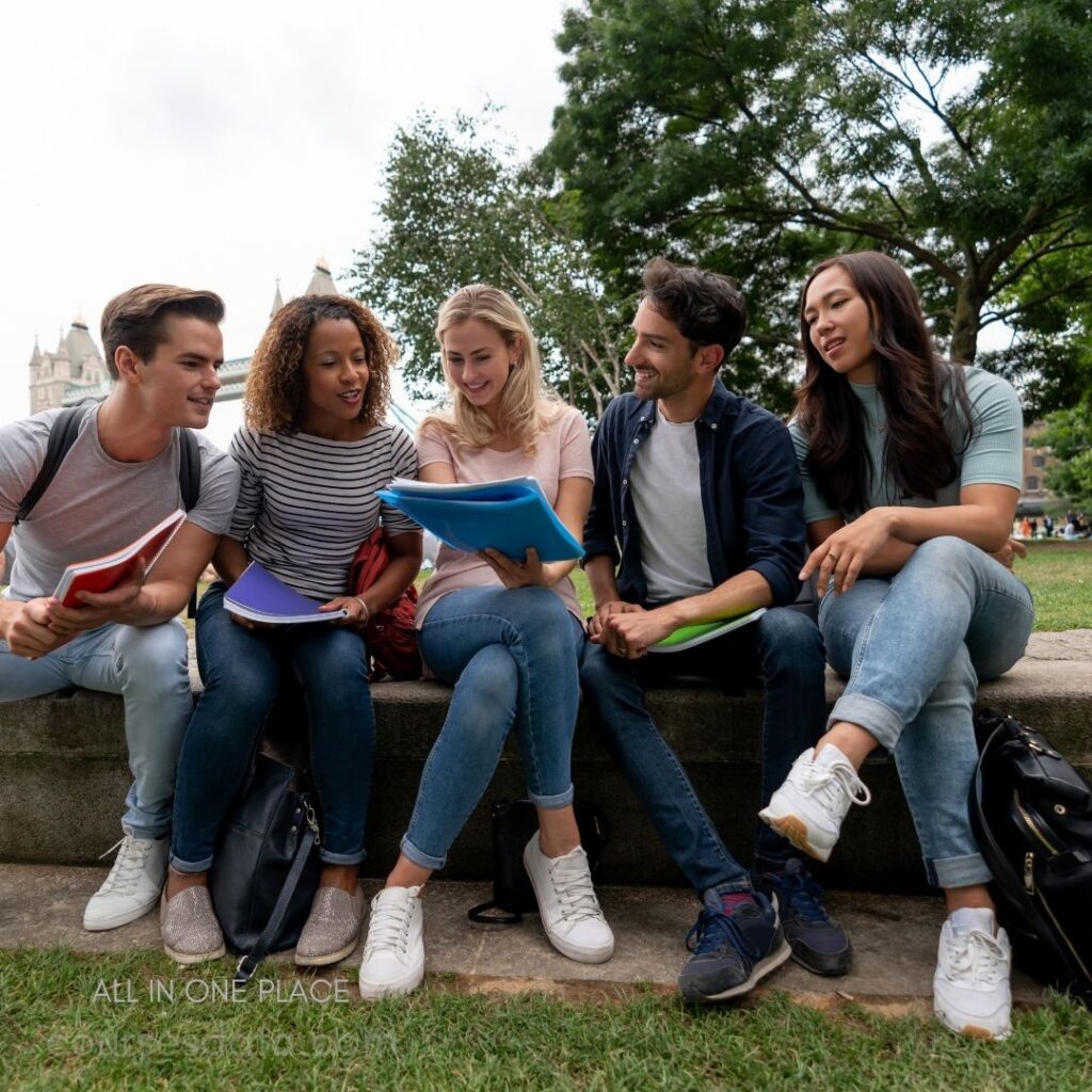 Group of students studying outdoors.