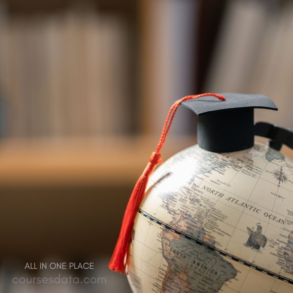 Graduation cap on globe.