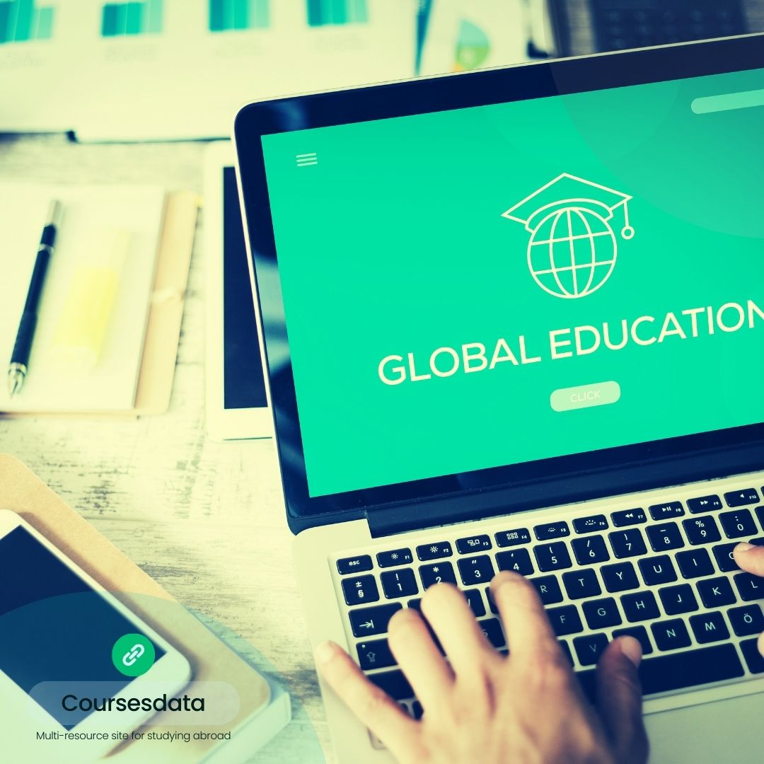 Laptop displaying global education concept.