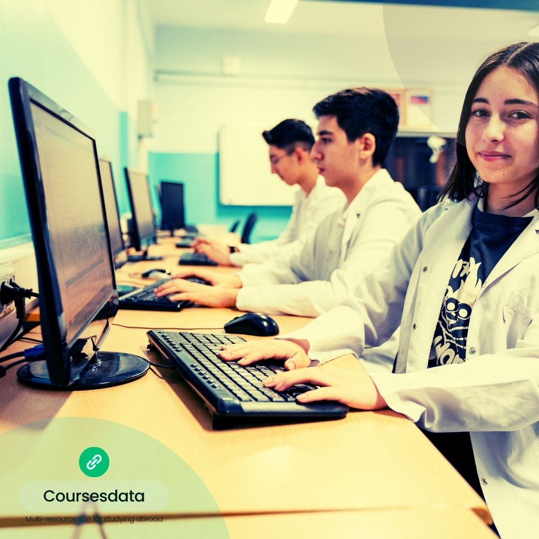 Students studying at computer stations.