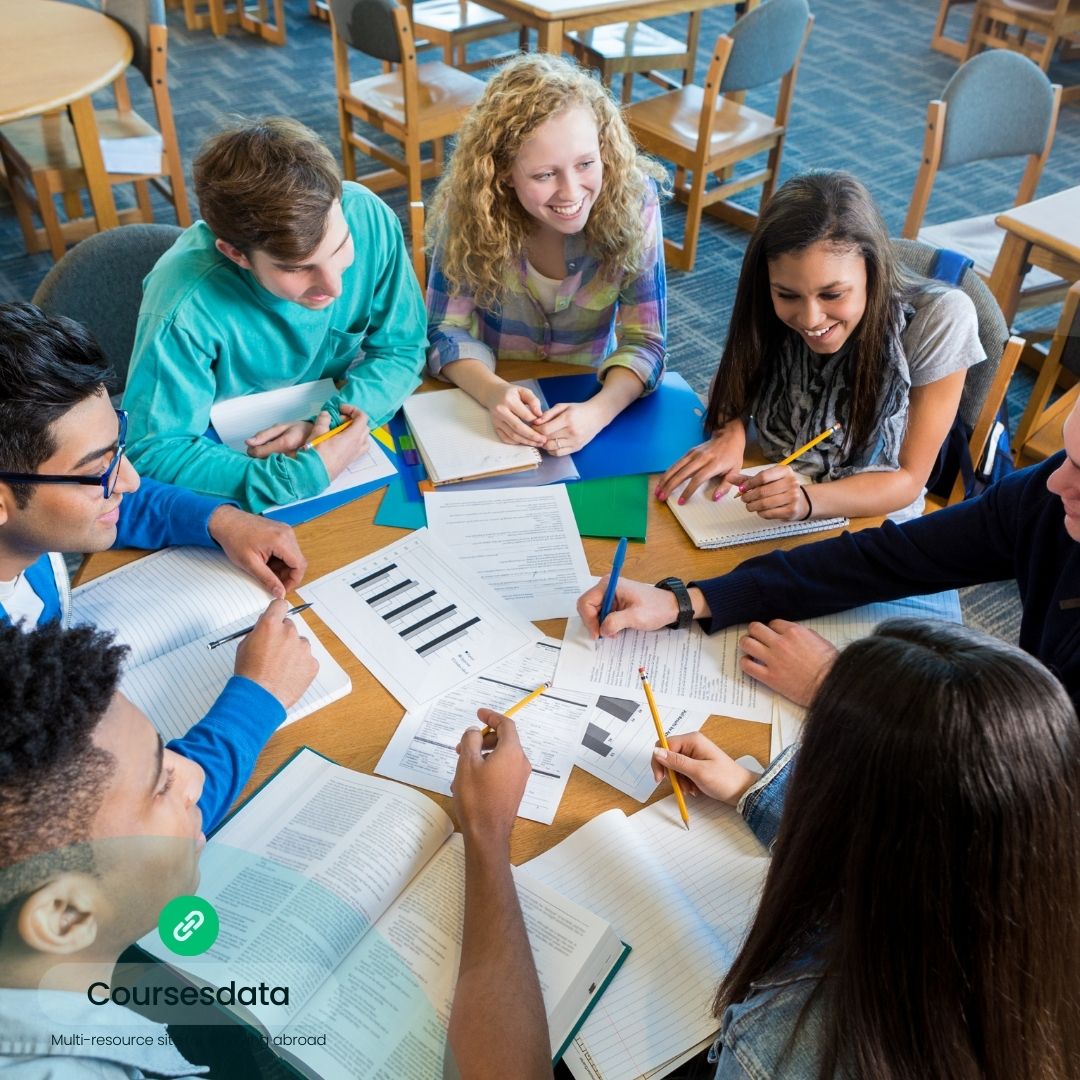 Group studying at a table.