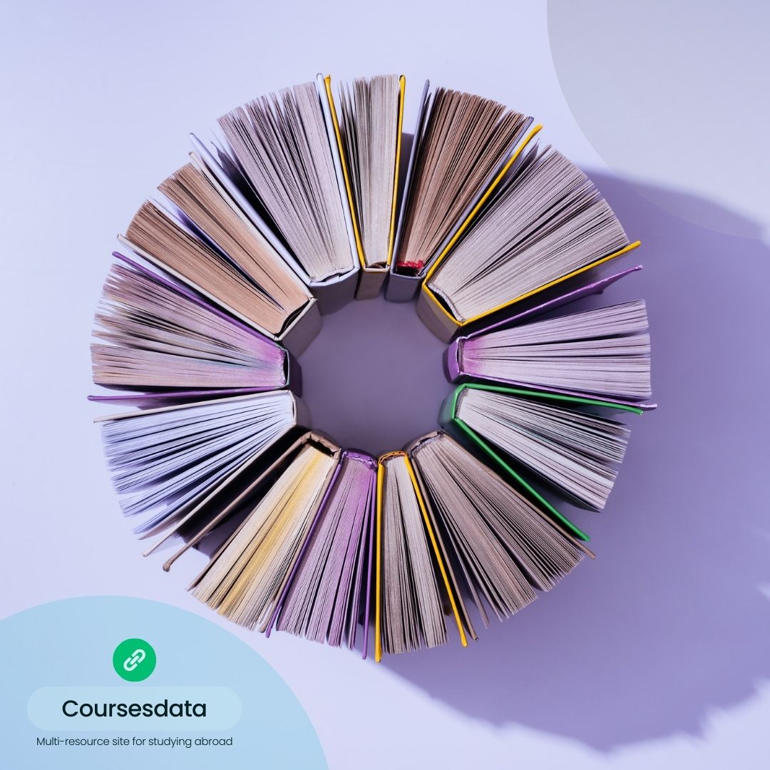 Colorful books arranged in circle.