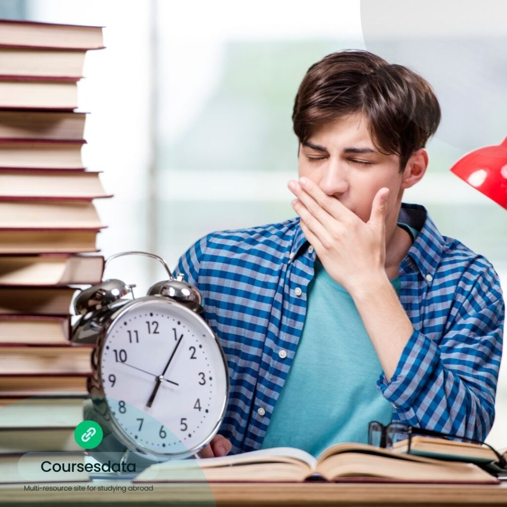 Studying late, yawning student.