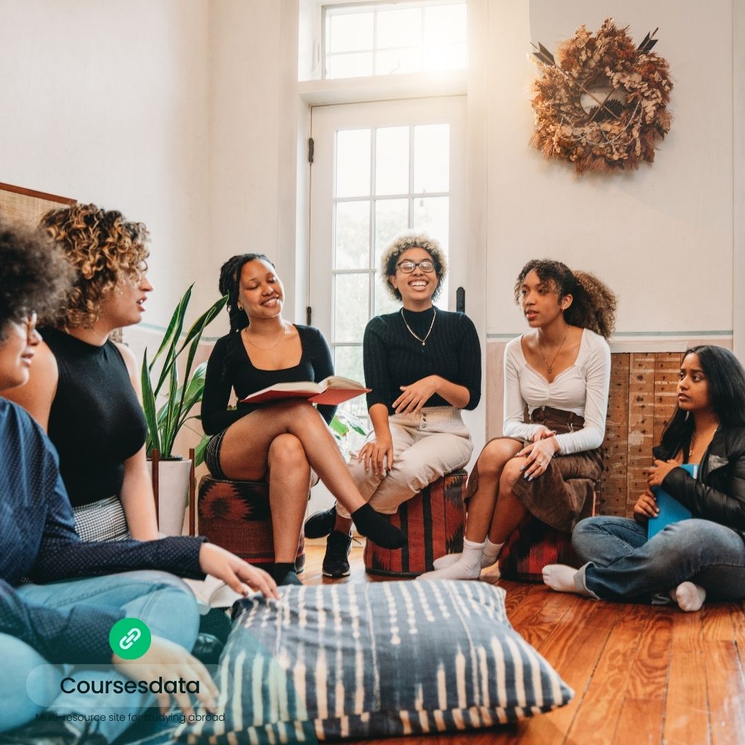 Group of friends sharing laughs.