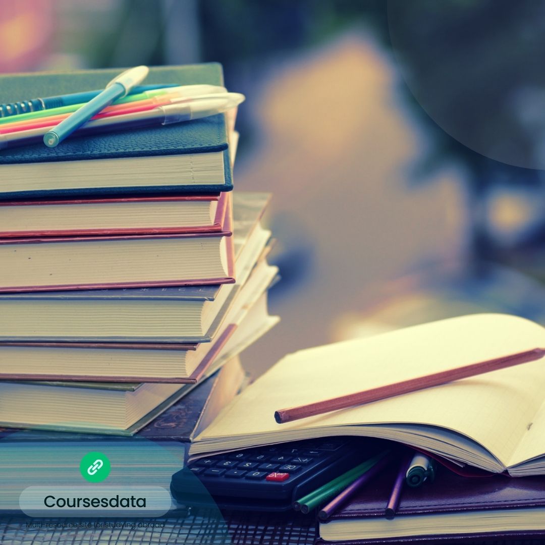 Stack of books and stationery.