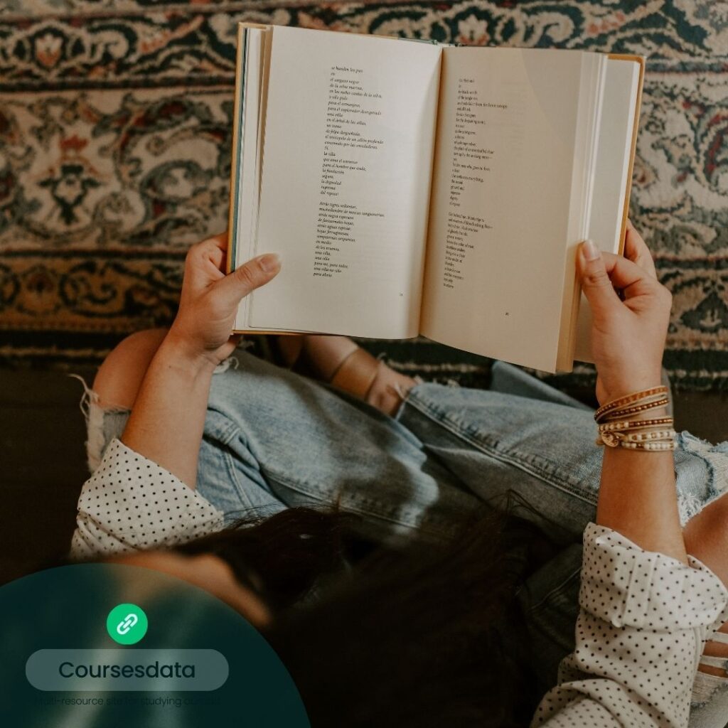 Person reading a book indoors.