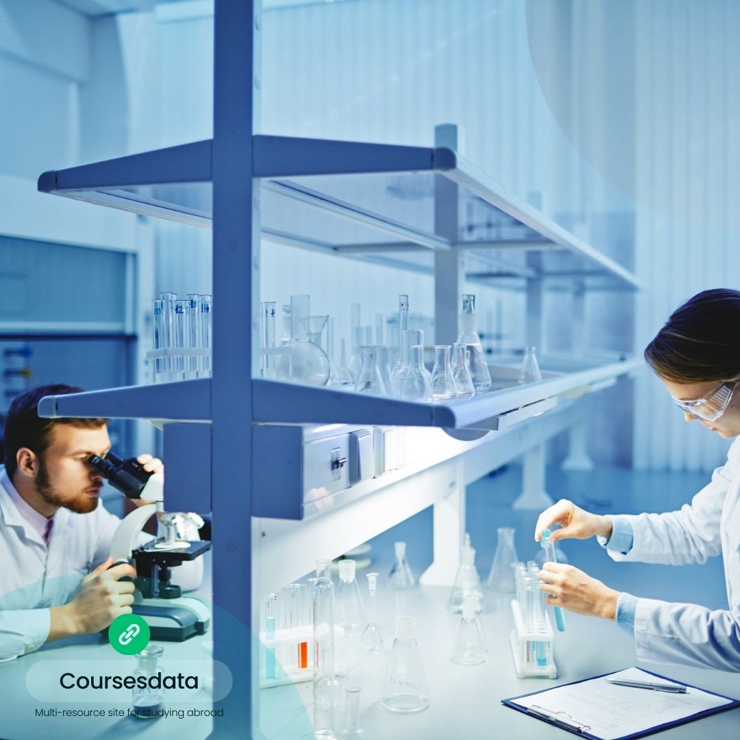Laboratory scene with researchers.