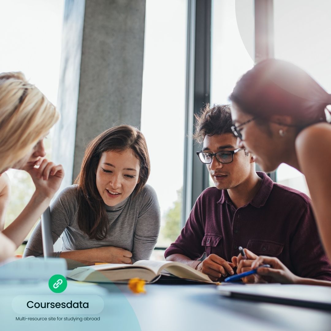 Group studying at a table.