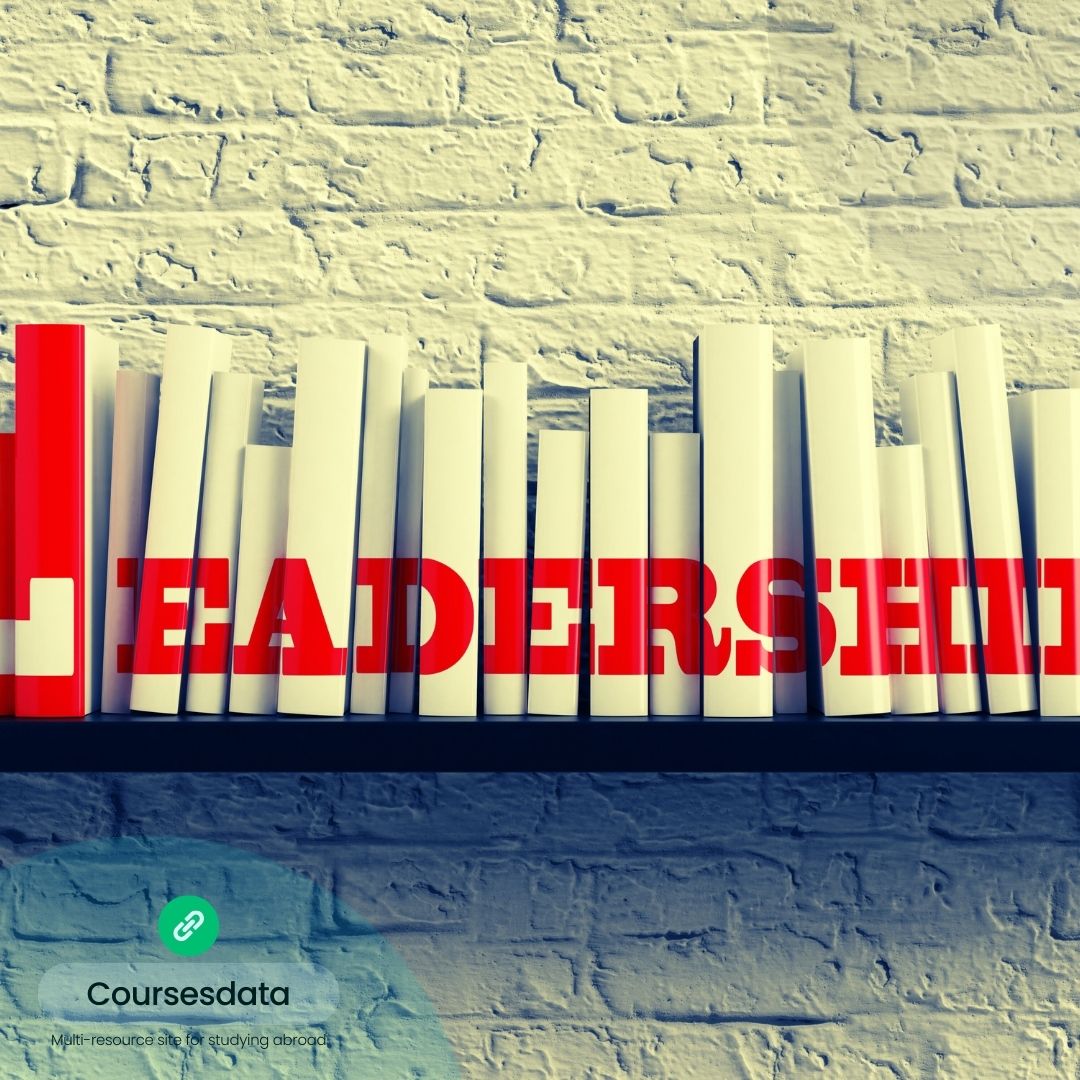 Red "LEADERSHIP" text on shelf.