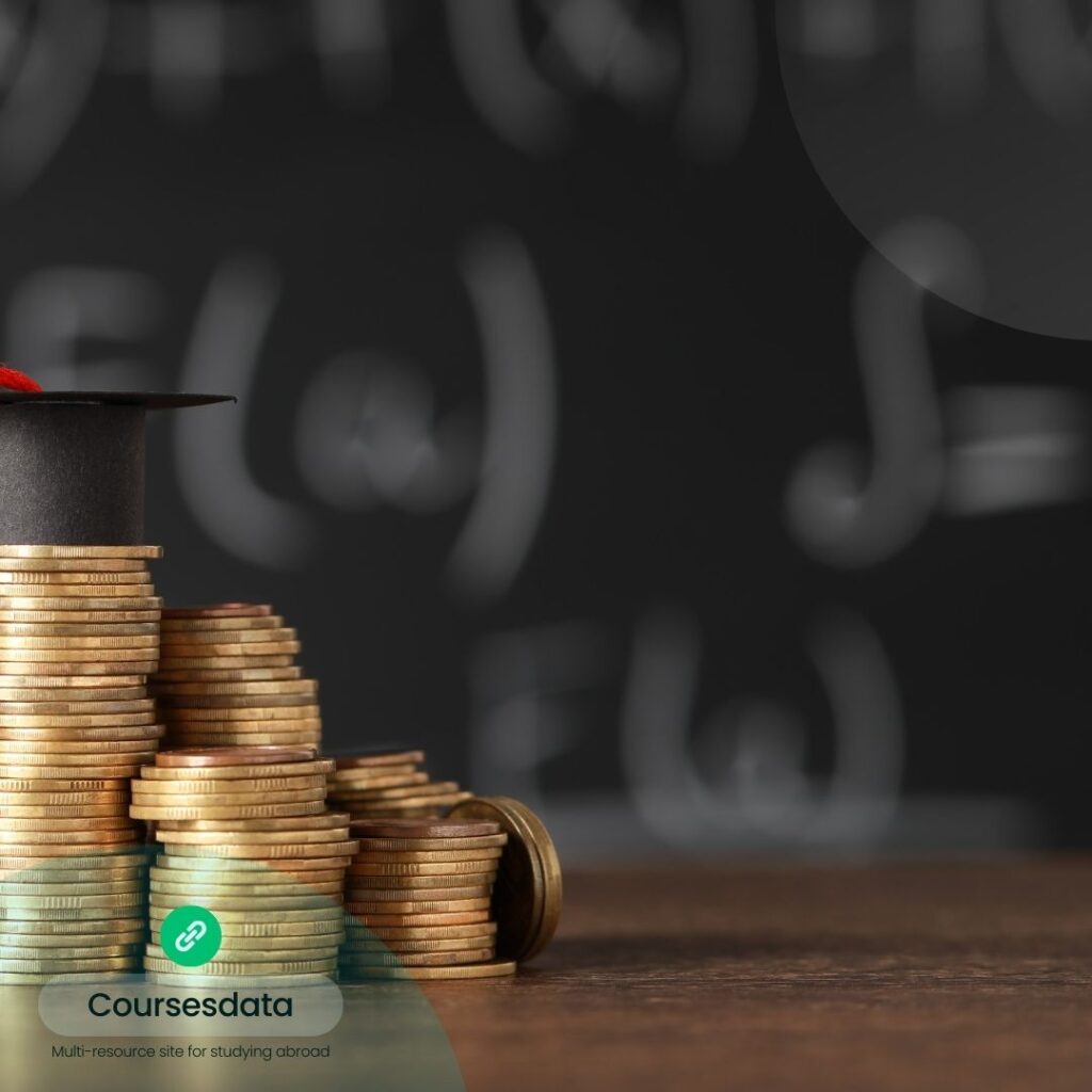 Graduation cap atop stacked coins.