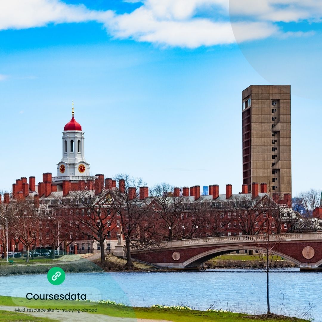 Harvard University campus, blue sky.