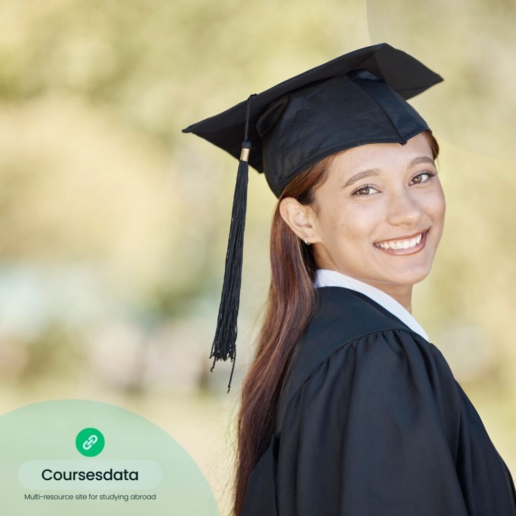 Graduating student in cap and gown.