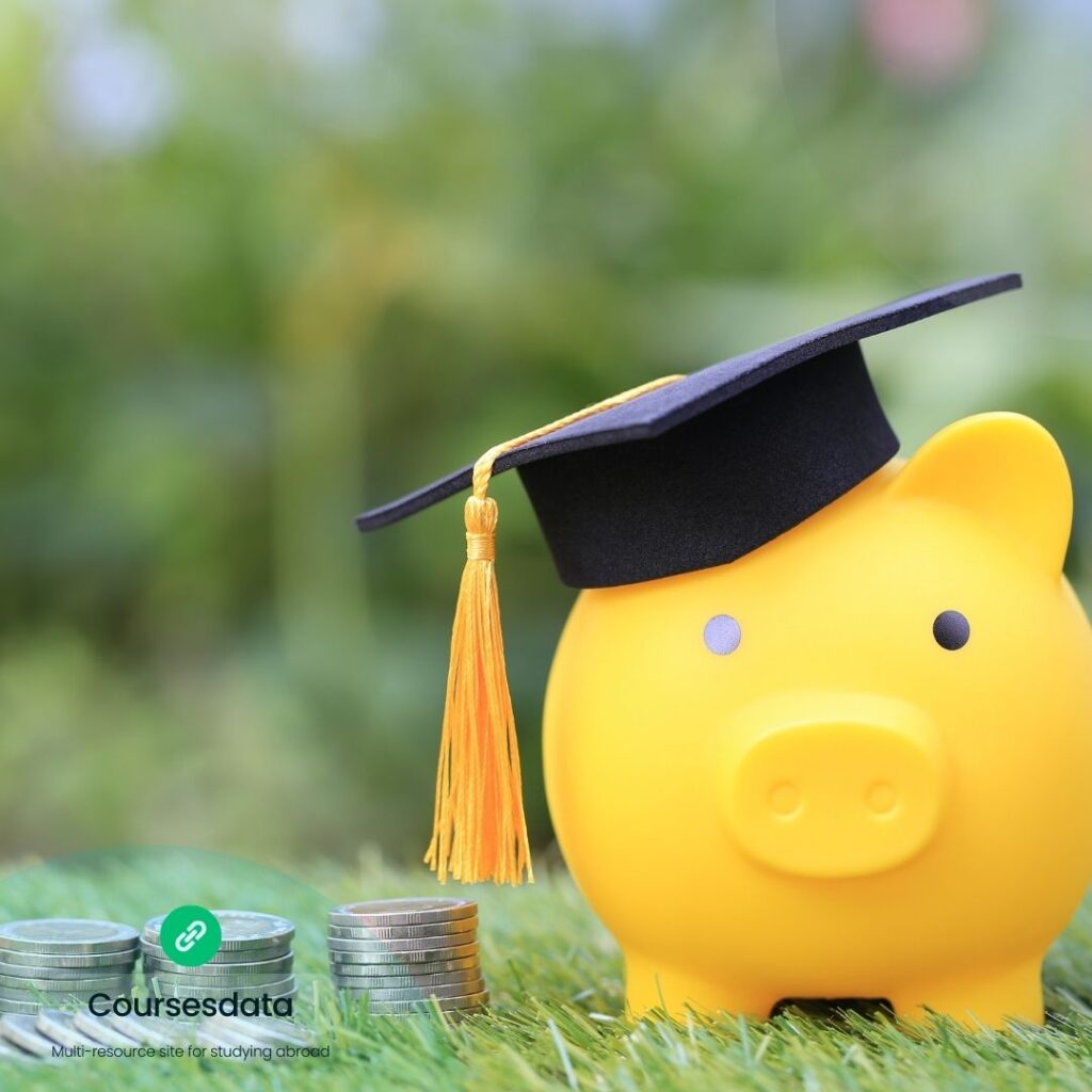 Piggy bank with graduation cap.