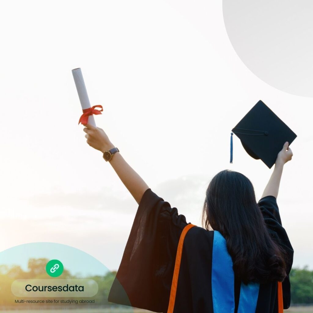 Graduate celebrating with diploma.