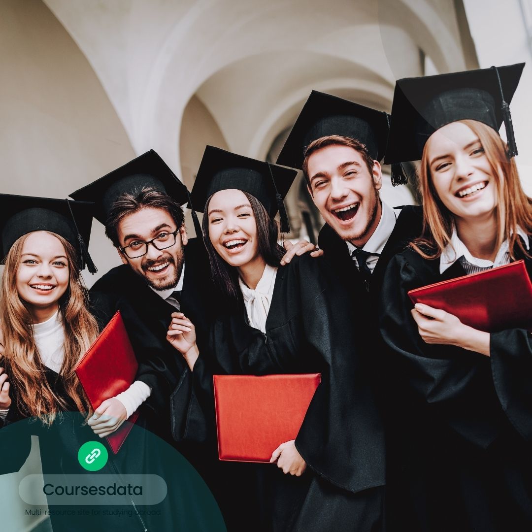 Graduates celebrating in caps.
