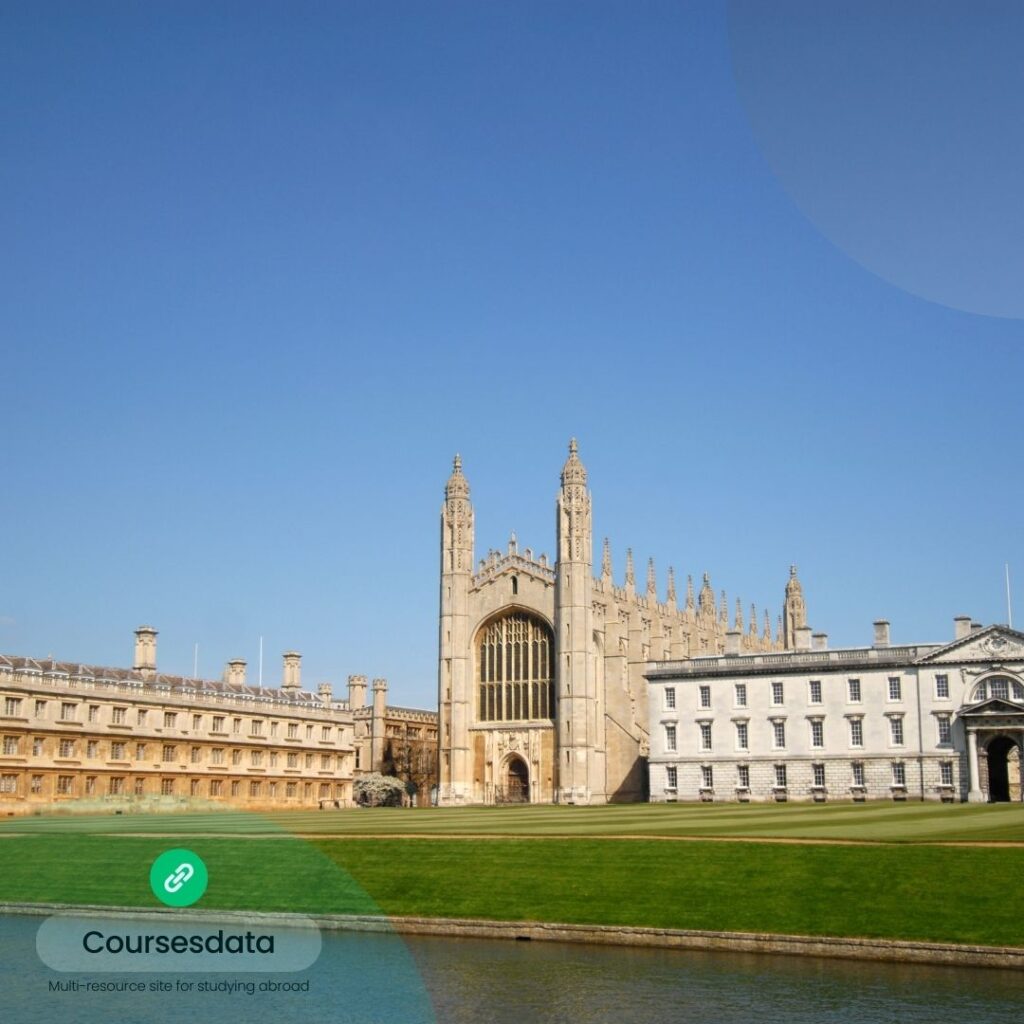 University building beside water.