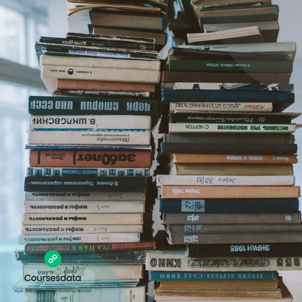 Stack of various old books.