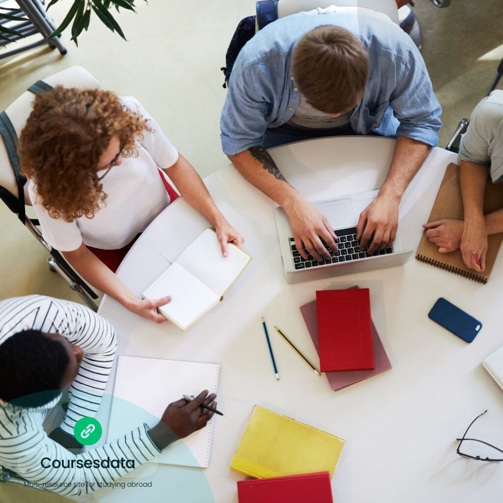 Group studying at a table.