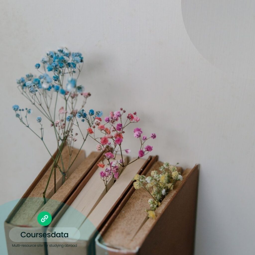 Dried flowers in book spines.