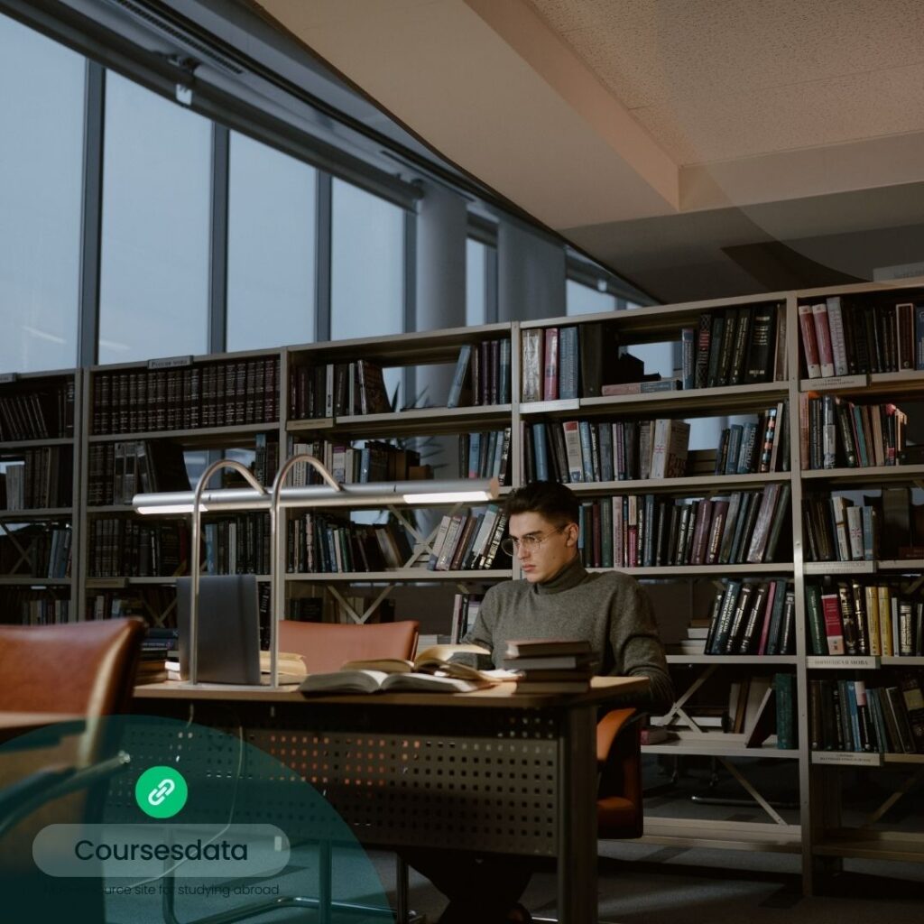 Student reading in library.