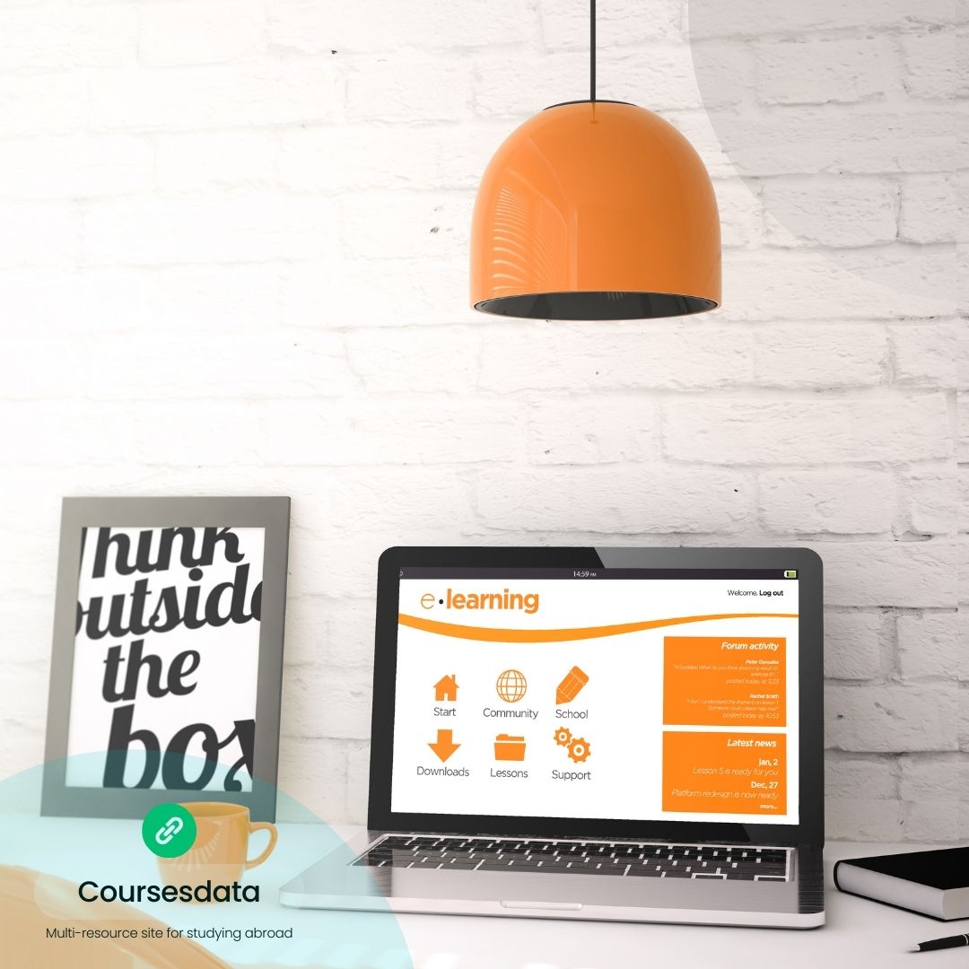 E-learning setup with orange lamp.