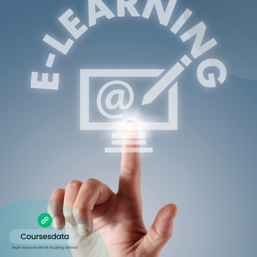 Hand touching e-learning icon.