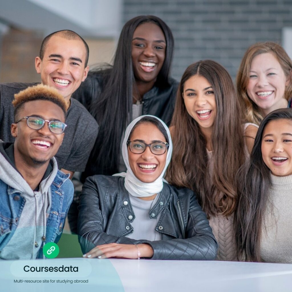 Diverse group of smiling students.