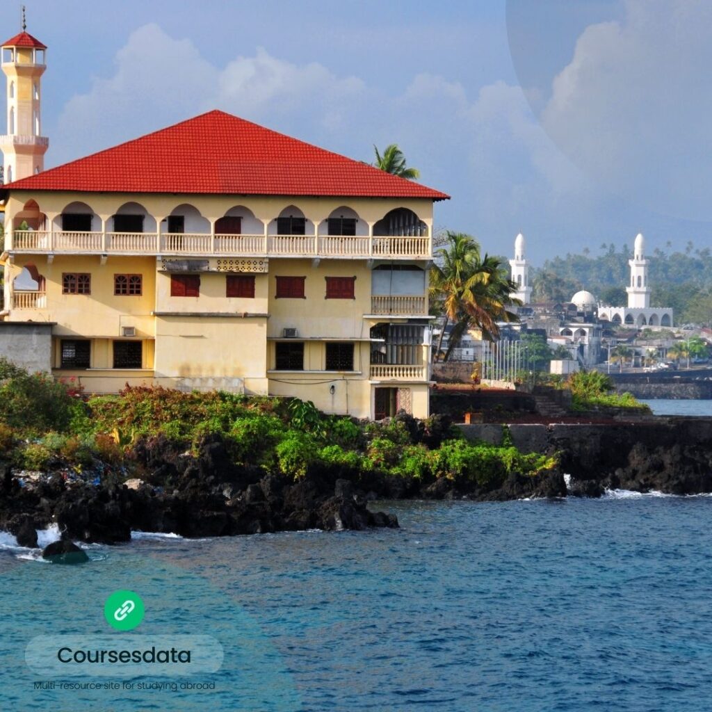 Coastal building with red roof.