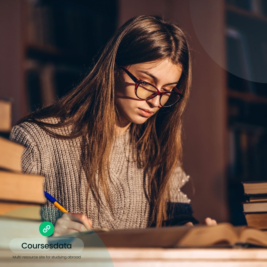 Student studying with books.