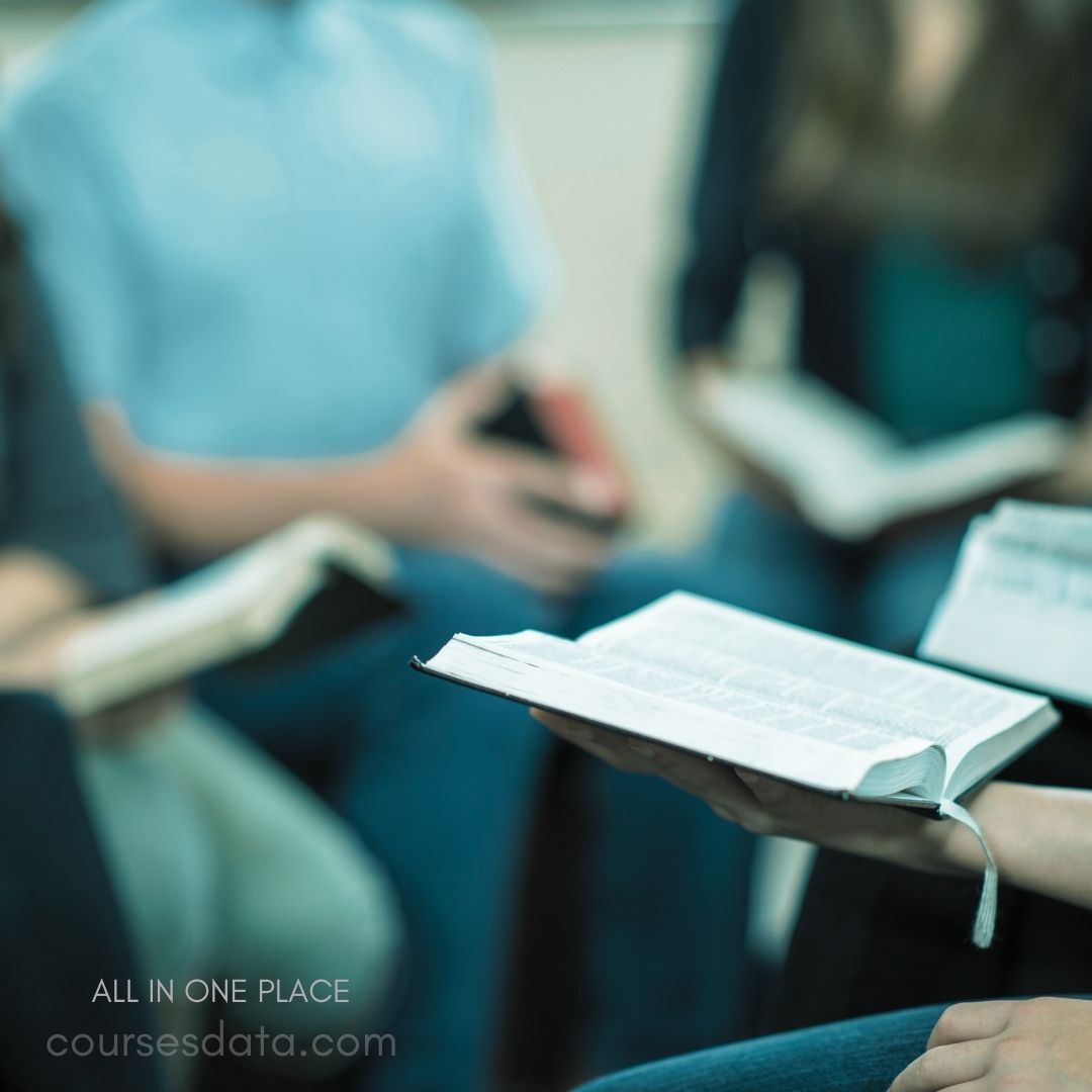 Group reading Bible together.