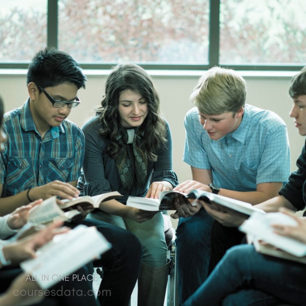 Group of students studying together.