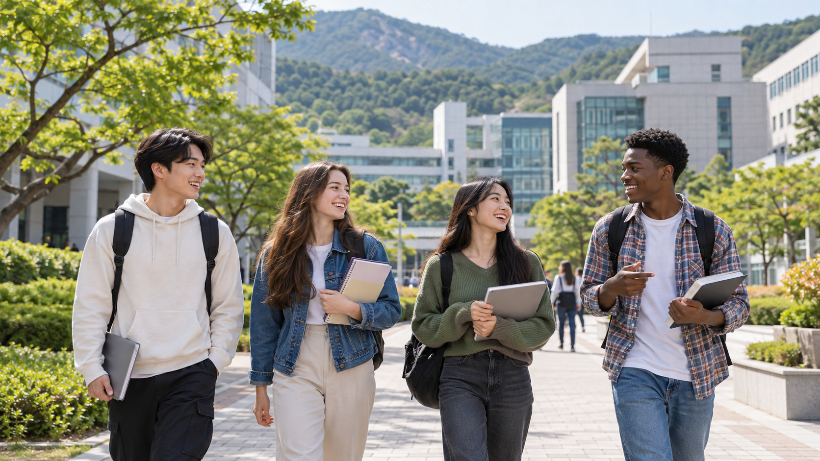 International students walking across the Kyungnam University campus