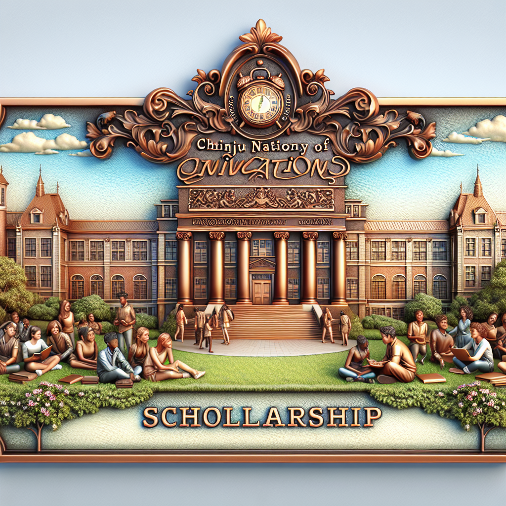 Scholarship plaque display. Academic building backdrop. Students sitting outdoors. Engaging in study groups. Decorative clock and signage.