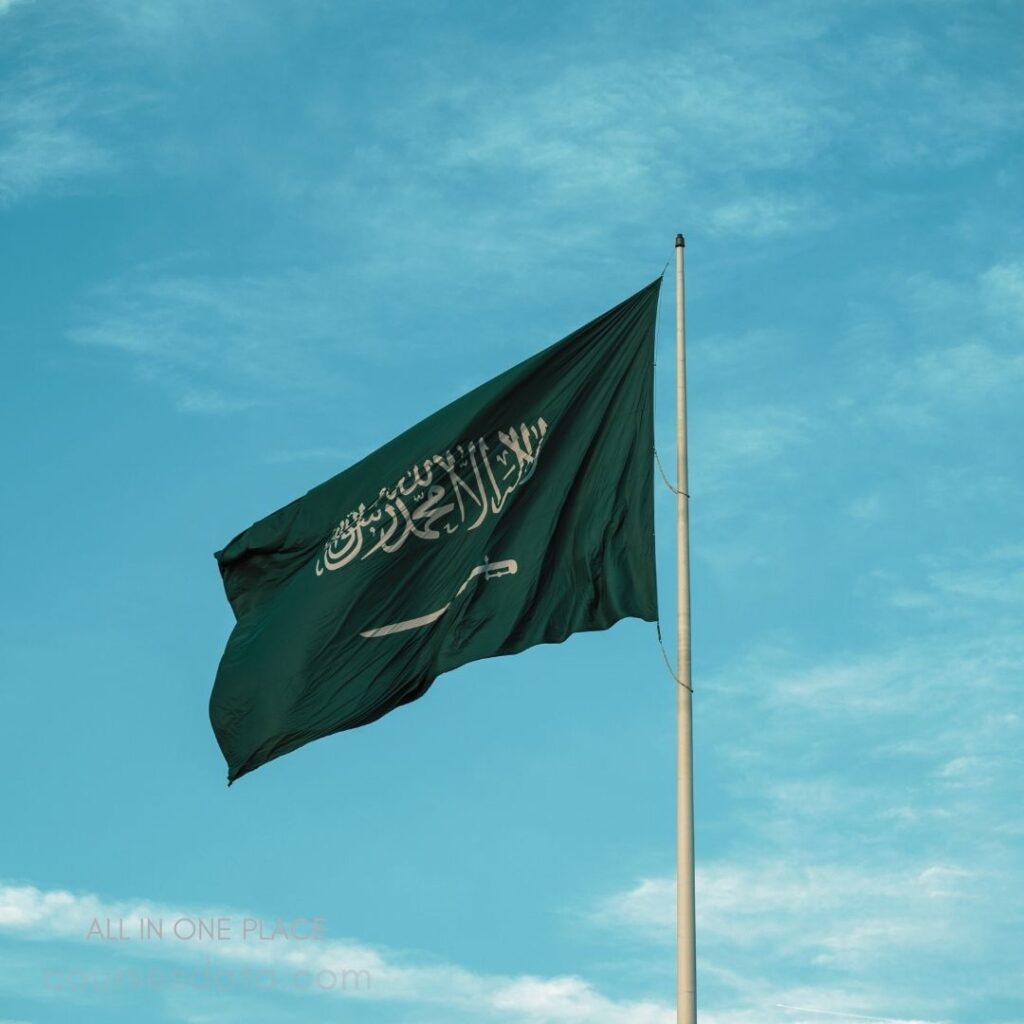 Saudi Arabian flag waving high.