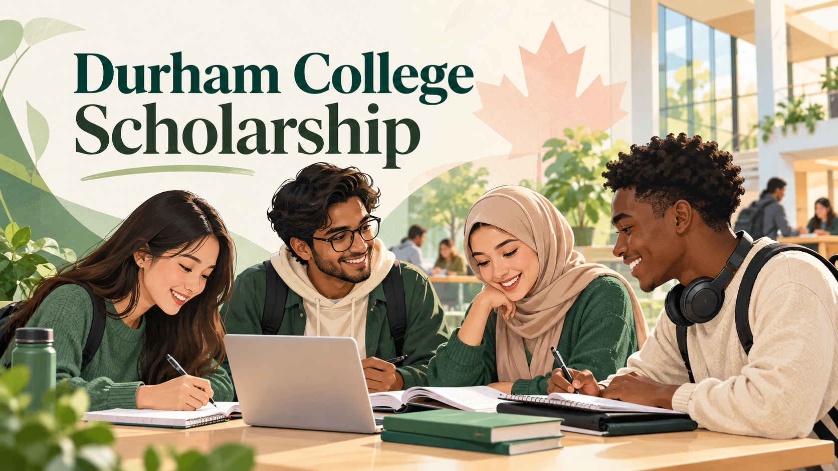 Illustration of international students studying together in an Ontario college setting