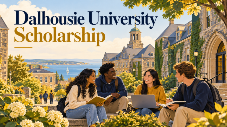 Students outside a university building illustrating Dalhousie University Scholarship