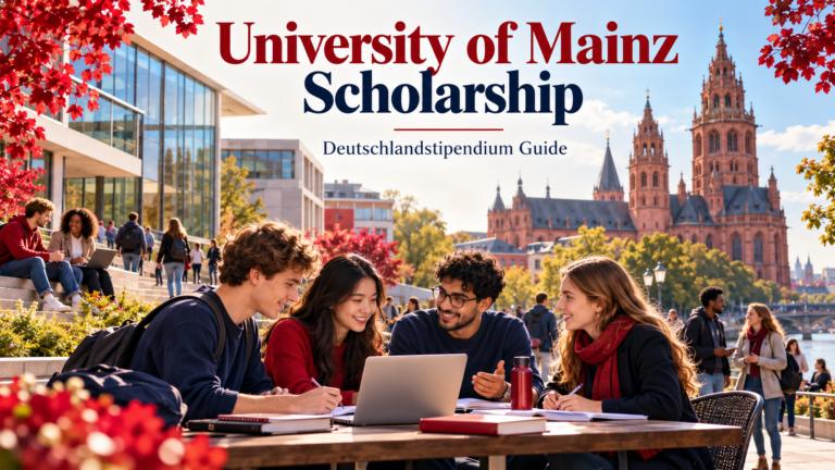 Students on a Mainz university campus for the University of Mainz Scholarship guide